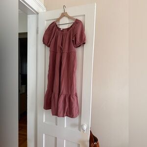 Old Navy Mauve Pink Puff-Sleeve Tiered Dress